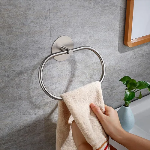 Vista 2 de Toallero autoadhesivo sin taladro, moderno, para baño, SUS 304, acero inoxidable, níquel cepillado (plateado)