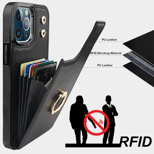 Vista 5 de Folosu Funda compatible con iPhone 13 Pro Max con soporte para tarjetas, rotación de 360°, soporte de anillo de dedo con función atril, protección