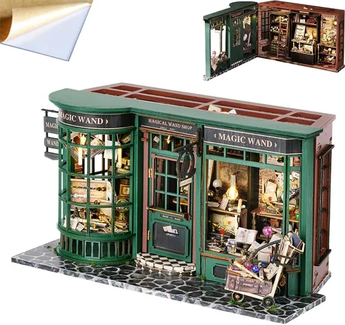 Vista 10 de Mini casa de muñecas de madera 3D con cubierta a prueba de polvo y movimiento de música, kit de casa de muñecas en miniatura y muebles, idea