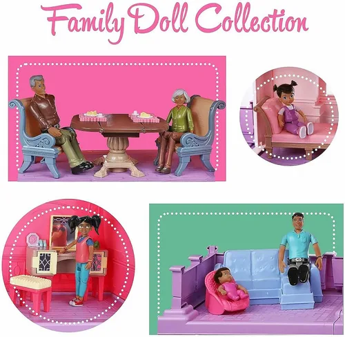 Vista 6 de Beverly Hills Doll Collection Sweet Li'l Family African American Dollhouse People - Juego de 9 figuras de acción para abuelo, abuela, mamá, papá