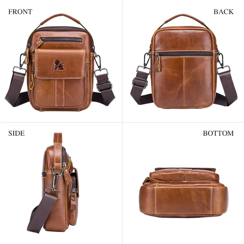 Vista 5 de BAIGIO Bolso de hombro de cuero para hombre, bolsa de mensajero, bolso cruzado, bolso para hombre, bolso tipo bandolera para viajes de negocios