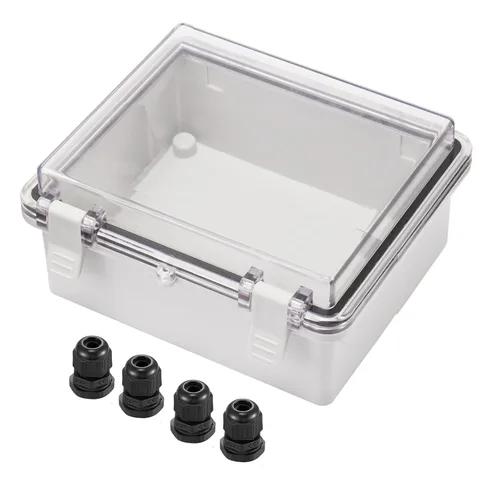 Vista 8 de Caja de conexiones ABS de 5.906 x 3.937 x 2.756 in con cierre de plástico transparente con bisagras, carcasa impermeable IP67 con soporte de pared