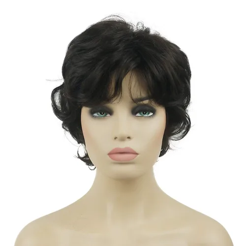 Vista 13 de Lydell Pelucas cortas y onduladas de 6 pulgadas, cabello sintético completo, estilo clásico (12TT26 marrón claro con reflejos)
