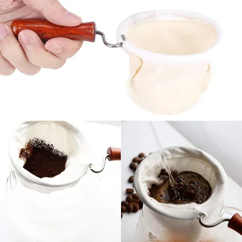 Vista 6 de Filtro de café de tela, tela de franela reutilizable hecha a mano, colador de filtro de café, tela lavable, calcetín de filtro de té con mango