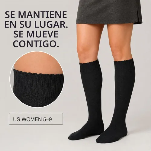 Vista 8 de YEJIMONG Calcetines altos gruesos y cálidos para mujer, acolchados, 4 pares Negro