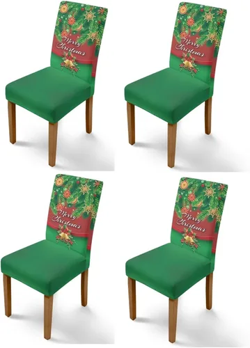 Vista 80 de Rnyleeg Fundas navideñas para sillas de comedor, fundas de asiento de comedor con estampado de campanas brillantes, juego de 1 funda suave y lavable