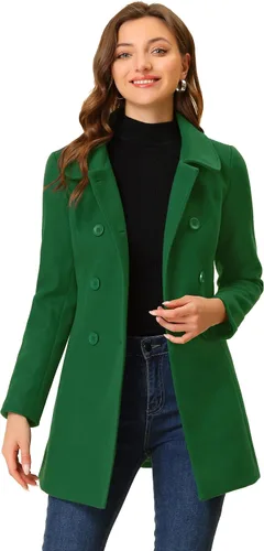 Vista 32 de Allegra K Abrigo Largo De Invierno Con Cuello Peter Pan Y Doble Botonadura Para Mujer Beige