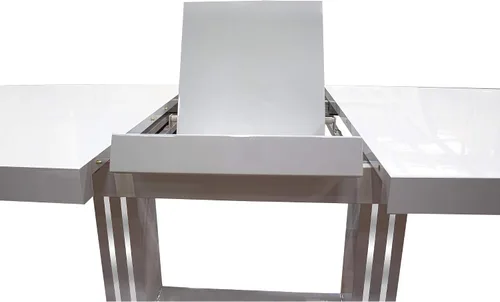 Vista 3 de Bailey Mesa de comedor rectangular extensible de 63 a 79 pulgadas, parte superior lacada de alto brillo, se expande para asientos adicionales, pilar