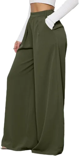 Vista 3 de LYANER Pantalones palazzo de cintura alta y pierna ancha para mujer, con cremallera oculta, pantalones casuales sueltos