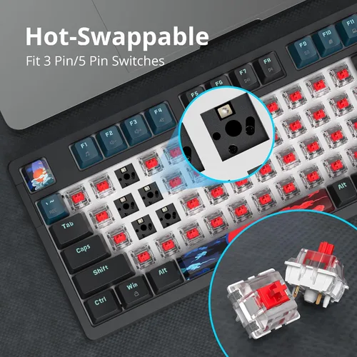 Vista 4 de Guffercty kred Soporte de junta de teclado para juegos con cable al 96%, teclado mecánico RGB intercambiable en caliente con control de perilla