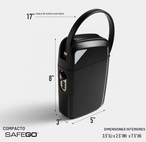 Vista 5 de SAFEGO Caja fuerte portátil para interiores y exteriores con llave y acceso combinado (compacta, negro)
