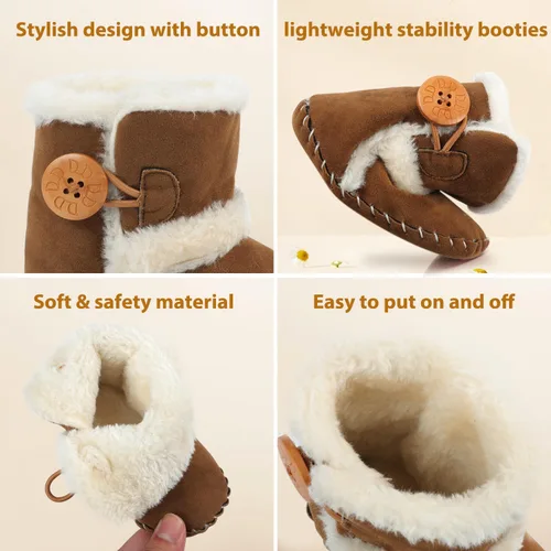 Vista 6 de HONGTEYA Botas de nieve para bebé con forro polar interior, botines para niña con suela dura de goma antideslizante, zapatos para niños y niñas de 0