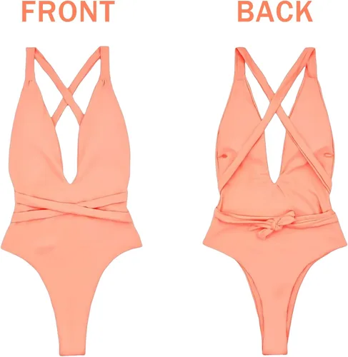 Vista 8 de Traje de baño de una pieza para mujer con control de abdomen y cuello en V, traje de baño sin espalda