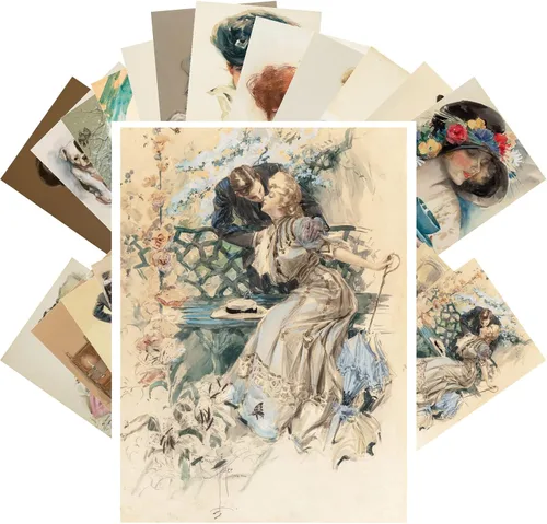 Vista 6 de PIXILUV Postales vintage (24 piezas de 4 x 6 pulgadas cada una) Retratos pacíficos de Art Nouveau de hermosas mujeres florales en vestidos fluidos