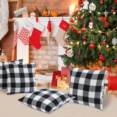 Vista 6 de Cootato Fundas de almohada de Navidad, juego de 2 fundas de almohada de algodón con diseño de búfalo blanco y negro, 18 x 18 pulgadas, para sofá