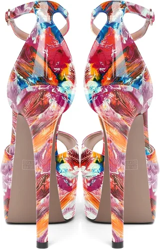 Vista 4 de SHOWFOREST Zapatos de tacón alto con hebilla de punta abierta para mujer, sexy, club nocturno, patente, correa de tobillo, tacón alto, 6 pulgadas