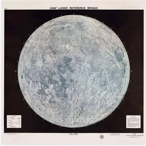 Vista 7 de HISTORIX Póster vintage de mapa lunar de 1966, mapa lunar de 16 x 16 pulgadas, póster lunar con tabla de datos, impresión del mapa de pared lunar