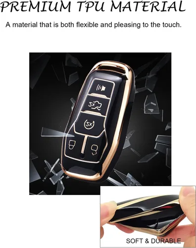 Vista 5 de for Ford Key Fob Cover Compatible with Explorer Edge Fusion MKZ MKC MKX 5 Buttons, Soft TPU Shells with Car Sticker