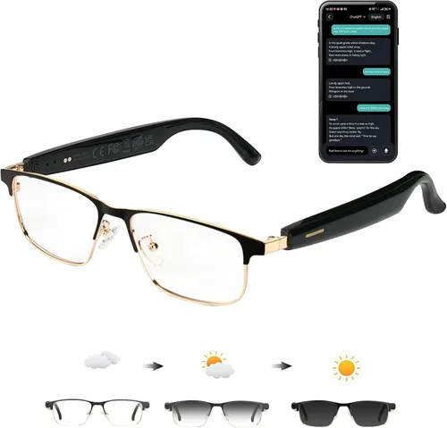 Vista 12 de Lentes inteligentes AI para hombres y mujeres – Gafas Bluetooth con traducción de 164 idiomas, lentes fotocrómicos, música y llamadas manos libres