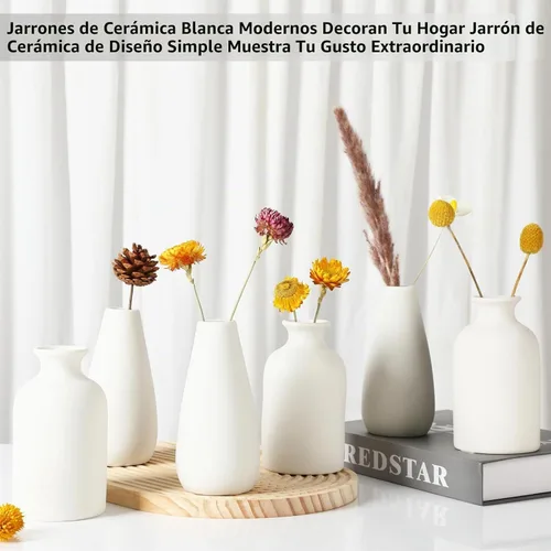 Vista 5 de YANLING 6 Piezas Jarrones de Cerámica Blancos para Decoración del Hogar, Jarrones de Cerámica Blanca de 5.6 pulgadas para Centros de Mesa, Pequeños