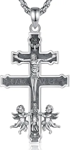 Vista 99 de Vito Collar de plata de ley 925 para mujeres y hombres, San Benito, crucifijo, Caravaca, San Cristóbal, San Judas, medalla patronal, amuleto
