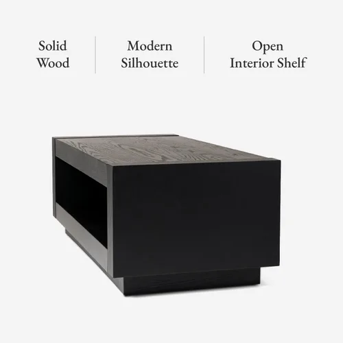 Vista 5 de Maven Lane Artemis Mesa de Café – Mesa Rectangular de 45 cm con Almacenamiento – Madera Sólida Negra – Ideal para Sala de Estar y Salón