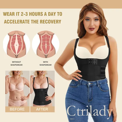 Vista 4 de CtriLady Chaleco moldeador de cintura para mujer, con control de abdomen, doble compresión, corsé de cincha de busto abierto