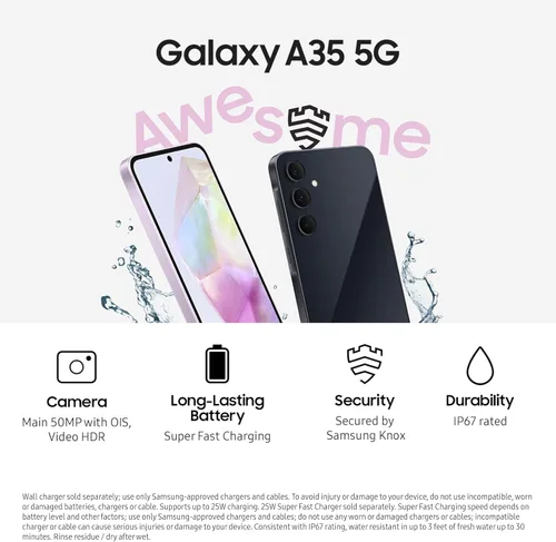 Vista 3 de SAMSUNG Teléfono celular Galaxy A35 5G Serie A, teléfono inteligente Android desbloqueado de 128 GB, pantalla AMOLED, sistema avanzado de triple