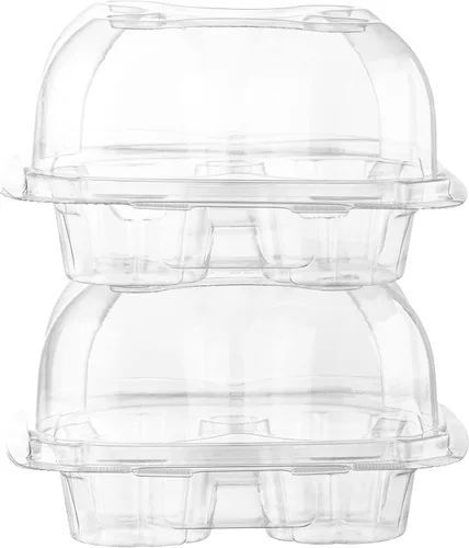 Vista 4 de Cajas de plástico para cupcakes 4 compartimentos – Paquete de 50 Soporte desechable para cupcakes de cúpula alta con tapa a granel Cajas