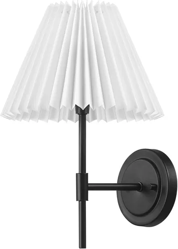 Vista 11 de Novogratz x Globe - Aplique de pared de 1 luz, cable rígido o enchufable, latón mate, pantalla de tela blanca, interruptor basculante en línea