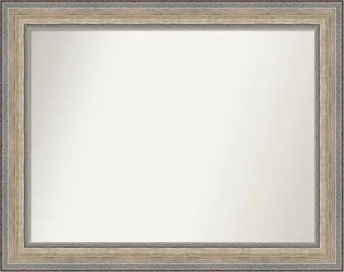 Vista 354 de Amanti Art Espejo de baño plateado para sobre el fregadero, 28 x 37 pulgadas, elegante espejo rectangular de peltre cepillado, marco de madera