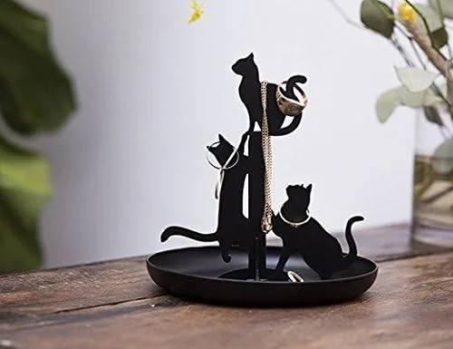Vista 5 de Kikkerland Black Cats - Organizador de viaje portátil de acero metálico compacto de mano, soporte de almacenamiento para accesorios, para pulseras