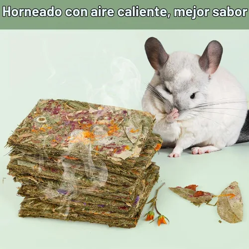 Vista 5 de Abizoo Golosinas naturales de conejo, 10 piezas de juguetes de heno Timothy Chips Bunny masticar juguetes con flores de hierbas conejillo de indias