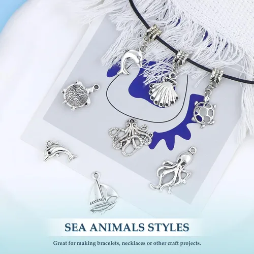 Vista 5 de JIALEEY Venta al por mayor 100 piezas mezcla de plata antigua encanto colgante colección DIY suministro de joyería para collar pulsera colgante