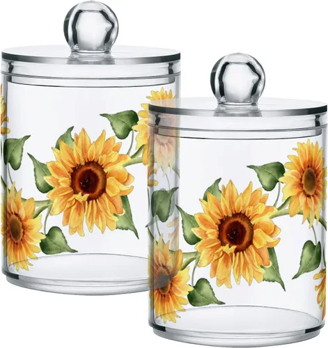 Vista 20 de Paquete de 2 dispensadores porta-hisopos Qtip para bolas de algodón, girasol amarillo, hisopos de algodón, almohadillas redondas de algodón, juego