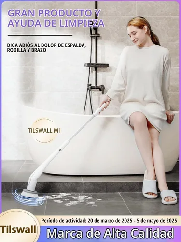 Vista 7 de Tilswall Limpiador eléctrico inalámbrico giratorio – Cepillo de limpieza impermeable IPX7 con 180 minutos de funcionamiento y mango extensible de 43