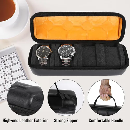 Vista 3 de VIJIGIA Fundas de viaje para relojes, fundas de viaje para hombres y mujeres, 4 ranuras para reloj, caja organizadora de almacenamiento