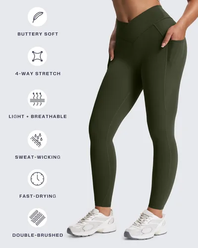 Vista 13 de Aoxjox Trinity - Pantalones de yoga de cintura alta con bolsillos para mujer, control de abdomen, cintura cruzada, leggings de entrenamiento suaves