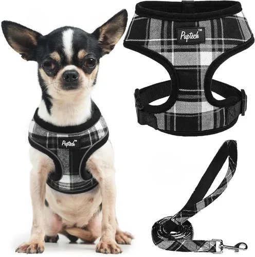 Vista 56 de PUPTECK Juego de arnés y correa de malla suave para perro, cachorro y gato, cómodo chaleco acolchado sin tirones, azul Pascua, S