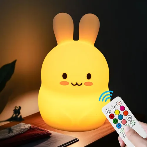 Vista 16 de Luces nocturnas de conejo de gran tamaño, lámpara de noche para dormitorio, resistente a la rotura, cuidado de los ojos, brillo ajustable, ajuste