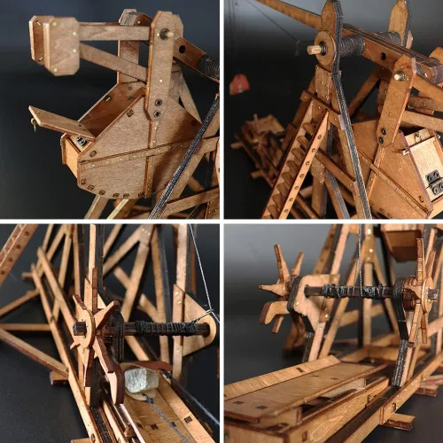 Vista 7 de The MINI - Kit de rompecabezas de madera 3D con contrapeso Trebuchet Medieval Siege Equipment para adultos, proyecto STEM de bricolaje, juguete