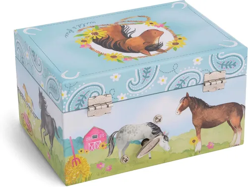 Vista 6 de Jewelkeeper Caja de almacenamiento de joyería musical para niña con caballo giratorio, paquete de diseño de granero con caja de almacenamiento