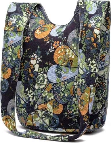 Vista 172 de Bolsa de hombro para mujer, de lona en estilo hippie/bohemio para llevar cruzada al hombro, disponible en diferentes colores y estampados