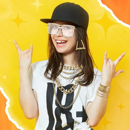 Vista 9 de Remuuly Kit de accesorios de trajes de los años 80 y 90 para mujeres y hombres, disfraz de rapero de hip hop, lentes dorados, collares gruesos