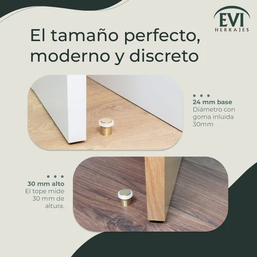Vista 4 de Tope de puerta Amortiguador de silicona Hecho de latón Base roscada Incluye tornillo + tapón de sujeción Hardware EVI
