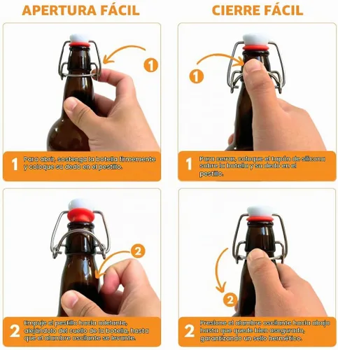 Vista 4 de FastRack Botellas de vidrio Swing Top de 33 onzas, paquete de 12, botellas de vidrio con tapa abatible ámbar con tapas herméticas, botellas