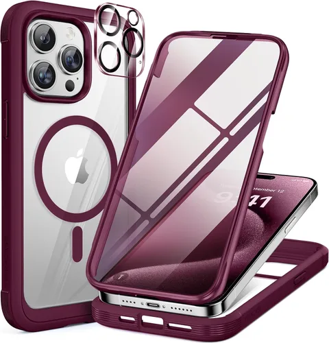 Vista 170 de Miracase - Funda magnética para iPhone 13 Pro Max de 6.7 pulgadas (compatible con MagSafe), transparente, completo, protector de pantalla de vidrio