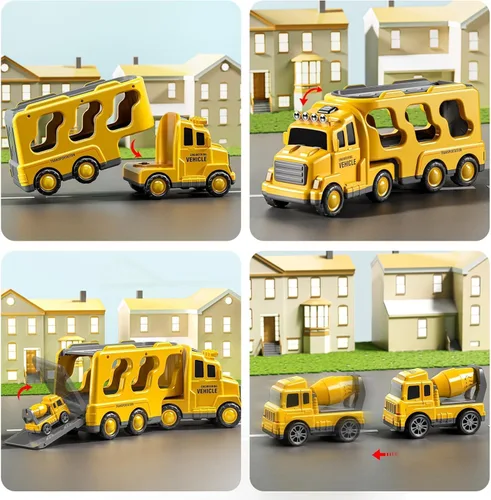 Vista 3 de JUKUDAHU Camiones para niños pequeños de 2 a 4 años 1-3 4-8 4-7 para niños y niñas, camiones de juguete de construcción de 5 en 1 para niños
