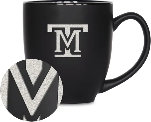 Vista 446 de Rico Industries - Taza de cerámica mate negra con grabado láser estándar de 15oz para NCAA (escuelas T & U) - Para bebidas calientes o frías