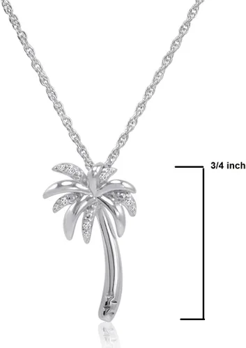 Vista 2 de Collar con cadena de 18 pulgadas, con dije de palmera y diamantes de plata esterlina.